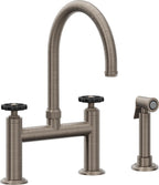 California Faucets Descanso Works Llave de Cocina Tipo Puente Industrial con Rociador Lateral - Pico en Arco - Níquel Antiguo Mate