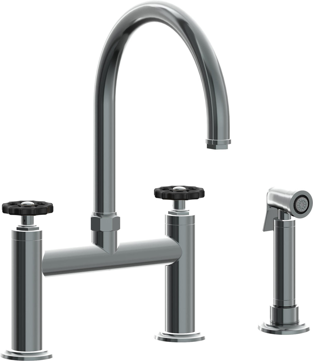California Faucets Descanso Works Llave de Cocina Tipo Puente Industrial con Rociador Lateral - Pico en Arco - Níquel Negro