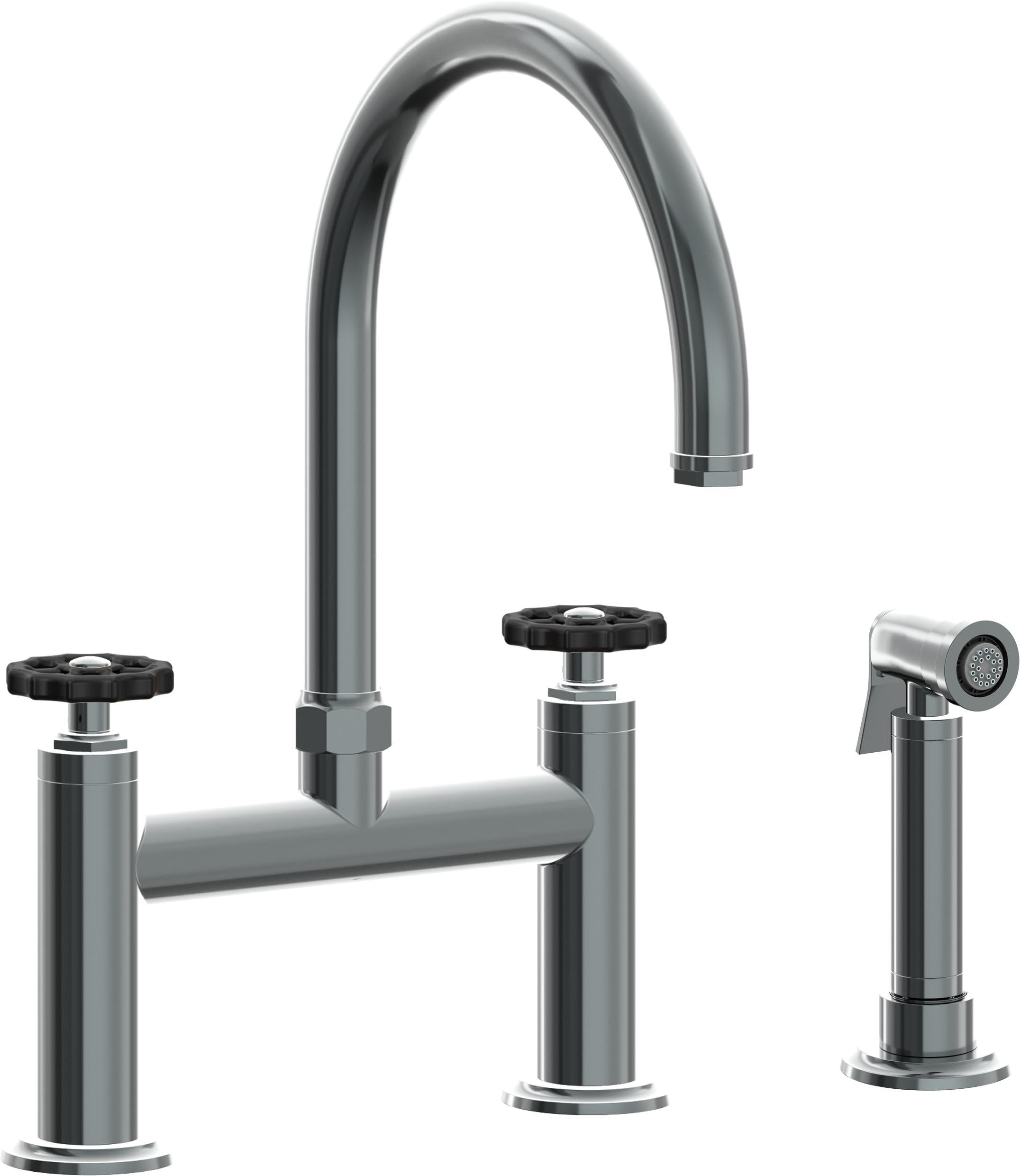 California Faucets Descanso Works Llave de Cocina Tipo Puente Industrial con Rociador Lateral - Pico en Arco - Níquel Negro