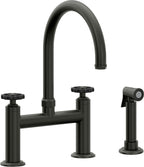 California Faucets Descanso Works Llave de Cocina Tipo Puente Industrial con Rociador Lateral - Pico en Arco - Bronce Bella Terra