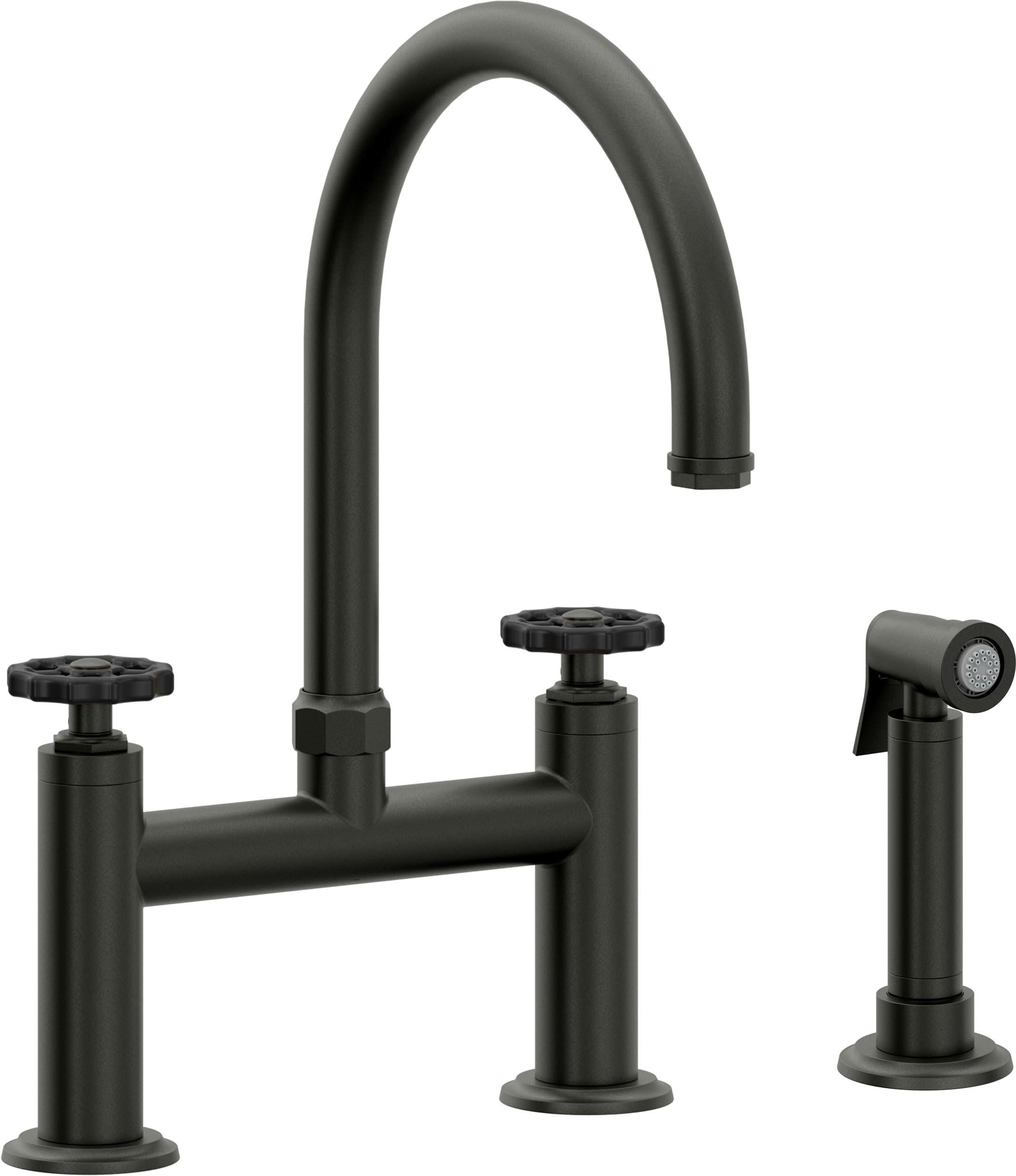 California Faucets Descanso Works Llave de Cocina Tipo Puente Industrial con Rociador Lateral - Pico en Arco - Bronce Bella Terra
