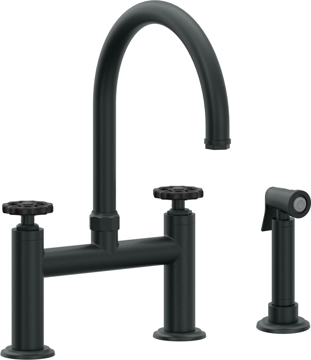 California Faucets Descanso Works Llave de Cocina Tipo Puente Industrial con Rociador Lateral - Pico en Arco - Carbón