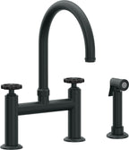 California Faucets Descanso Works Llave de Cocina Tipo Puente Industrial con Rociador Lateral - Pico en Arco - Carbón