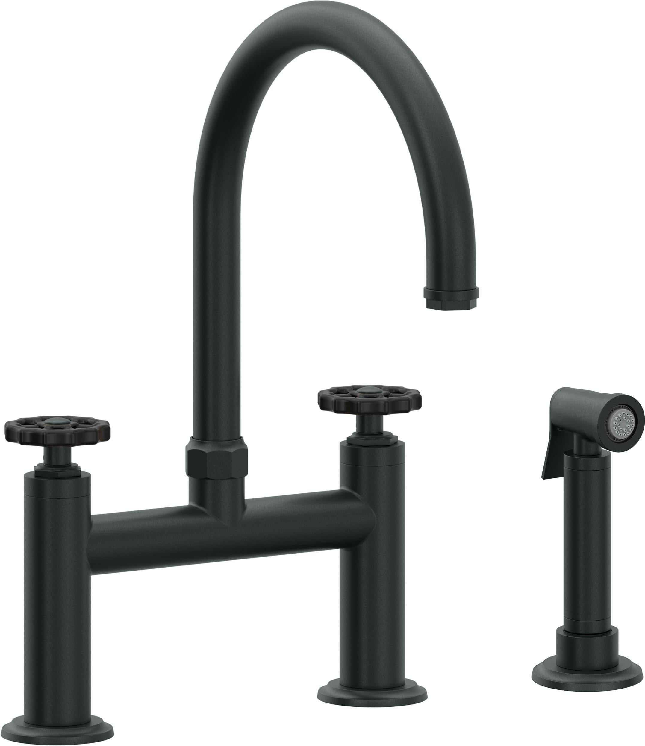 California Faucets Descanso Works Llave de Cocina Tipo Puente Industrial con Rociador Lateral - Pico en Arco - Carbón