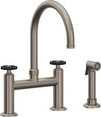 California Faucets Descanso Works Llave de Cocina Tipo Puente Industrial con Rociador Lateral - Pico en Arco - Grafito
