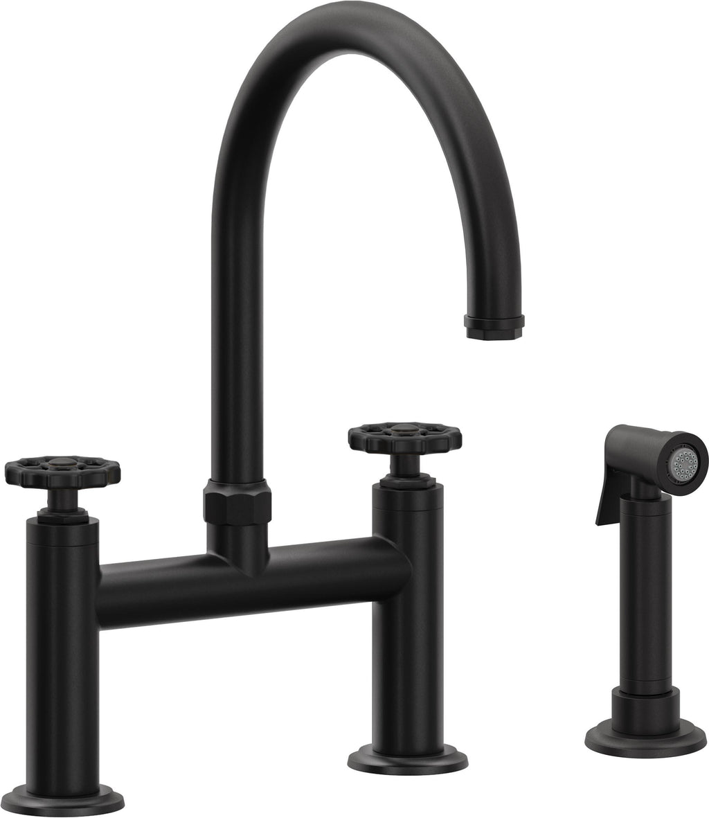 California Faucets Descanso Works Llave de Cocina Tipo Puente Industrial con Rociador Lateral - Pico en Arco - Negro Mate