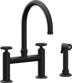 California Faucets Descanso Works Llave de Cocina Tipo Puente Industrial con Rociador Lateral - Pico en Arco - Negro Mate
