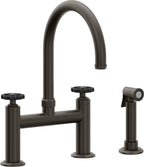California Faucets Descanso Works Llave de Cocina Tipo Puente Industrial con Rociador Lateral - Pico en Arco - Bronce Oscuro