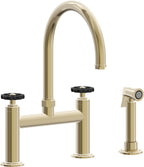 California Faucets Descanso Works Llave de Cocina Tipo Puente Industrial con Rociador Lateral - Pico en Arco - Latón Pulido