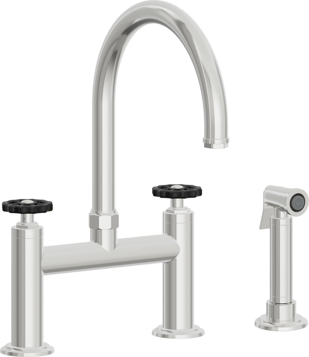 California Faucets Descanso Works Llave de Cocina Tipo Puente Industrial con Rociador Lateral - Pico en Arco - Cromo Pulido