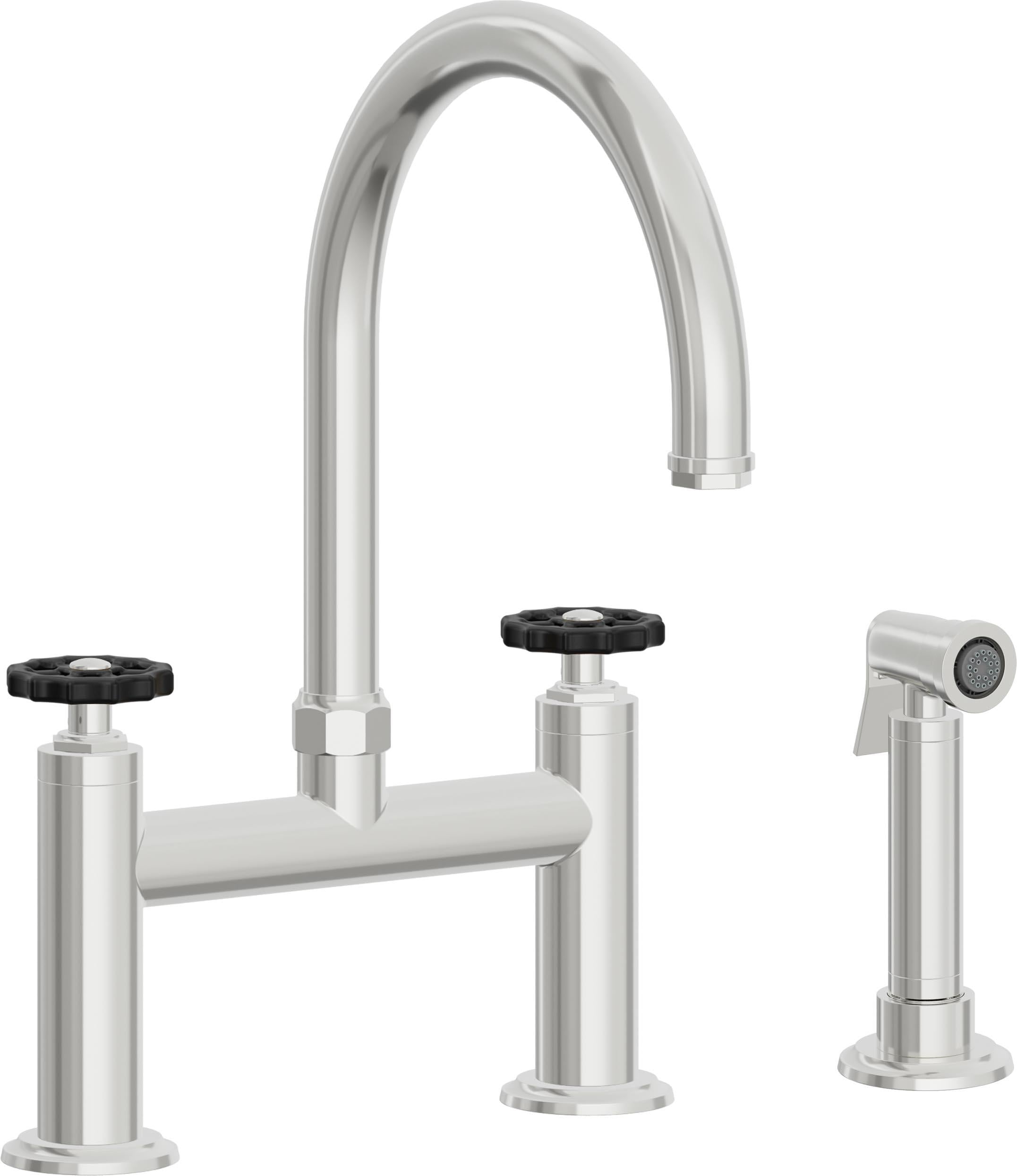 California Faucets Descanso Works Llave de Cocina Tipo Puente Industrial con Rociador Lateral - Pico en Arco - Cromo Pulido
