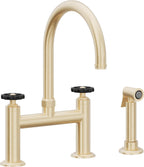 California Faucets Descanso Works Llave de Cocina Tipo Puente Industrial con Rociador Lateral - Pico en Arco - Latón Satinado