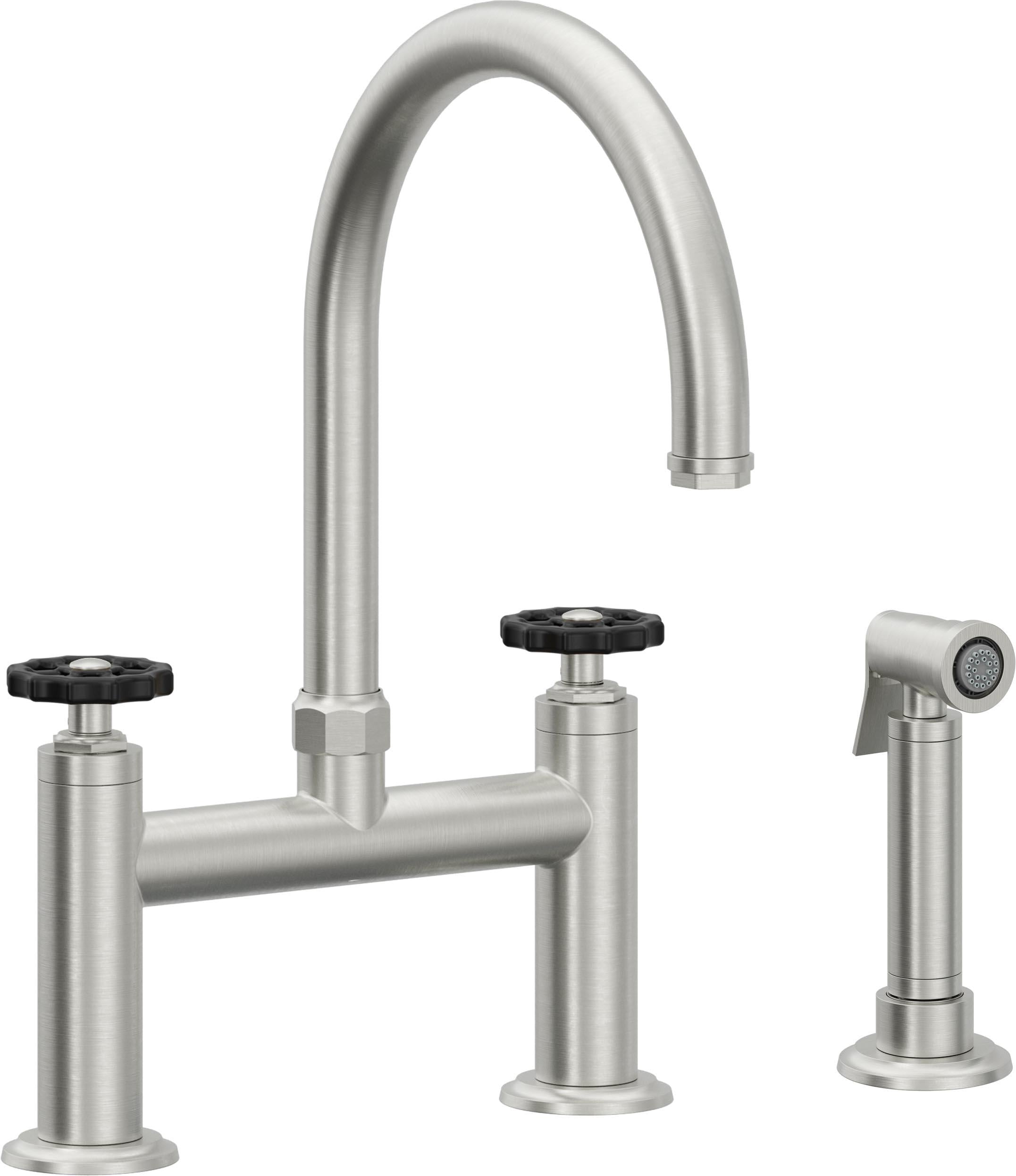 California Faucets Descanso Works Llave de Cocina Tipo Puente Industrial con Rociador Lateral - Pico en Arco - Cromo Satinado