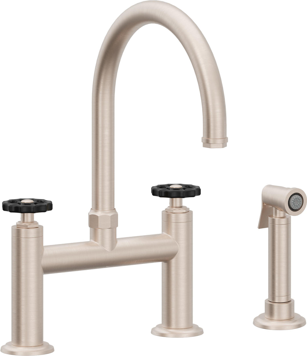 California Faucets Descanso Works Llave de Cocina Tipo Puente Industrial con Rociador Lateral - Pico en Arco - Níquel Satinado