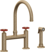 California Faucets Descanso Works Llave de Cocina Tipo Puente Industrial con Rociador Lateral - Pico en Arco - Latón Antiguo Mate