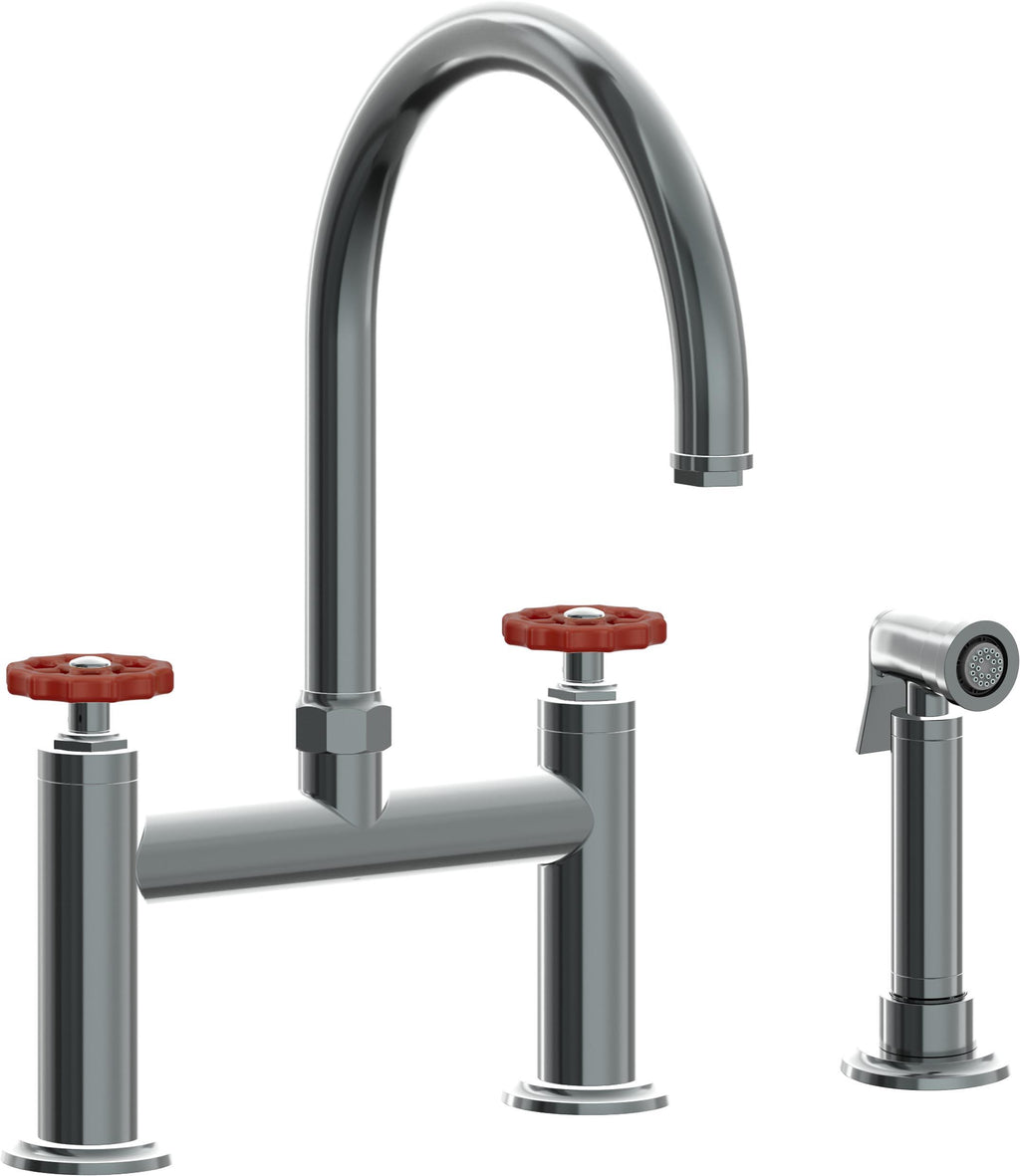 California Faucets Descanso Works Llave de Cocina Tipo Puente Industrial con Rociador Lateral - Pico en Arco - Níquel Negro