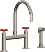 California Faucets Descanso Works Llave de Cocina Tipo Puente Industrial con Rociador Lateral - Pico en Arco - Níquel Bruñido