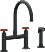 California Faucets Descanso Works Llave de Cocina Tipo Puente Industrial con Rociador Lateral - Pico en Arco - Carbón