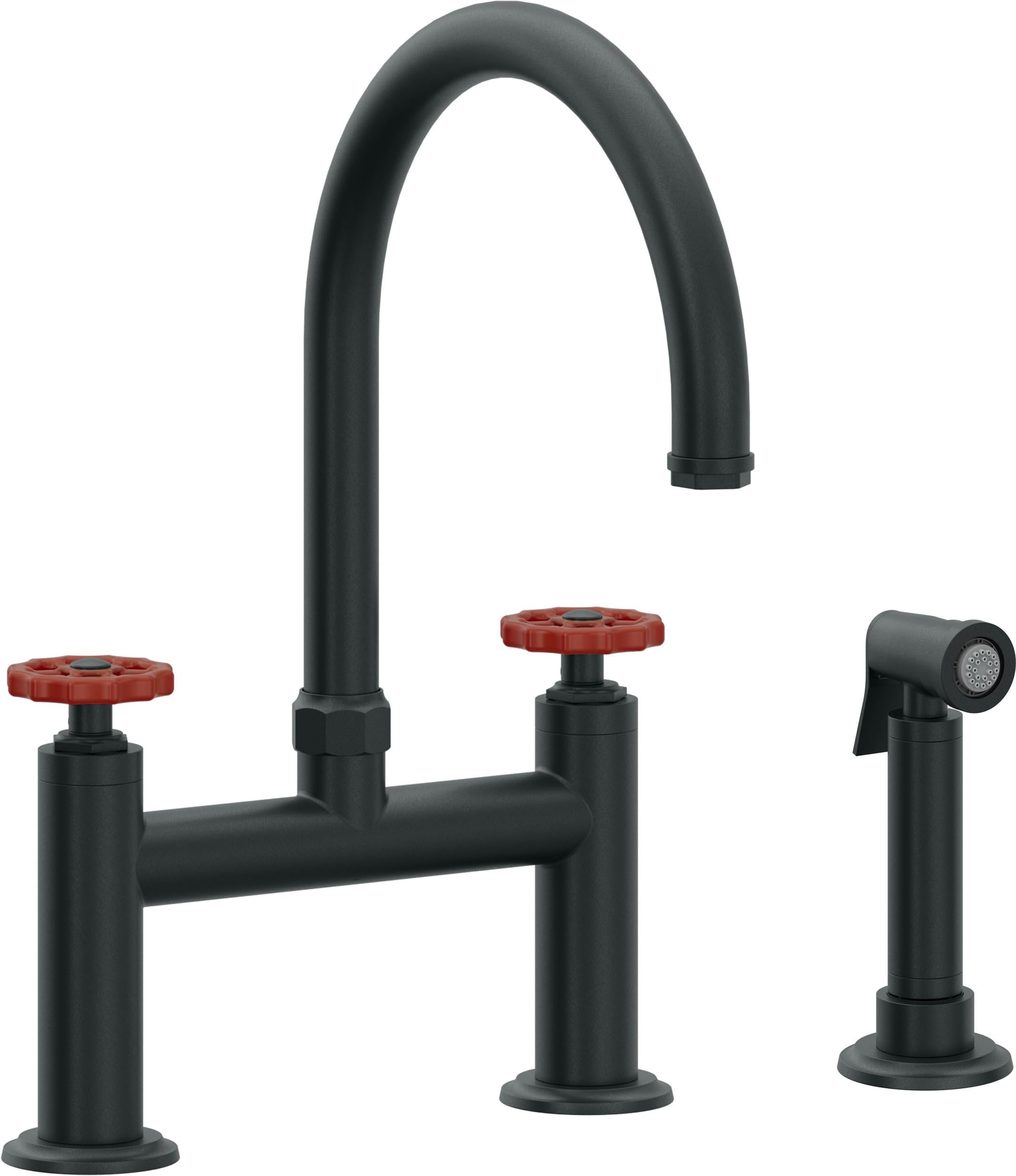 California Faucets Descanso Works Llave de Cocina Tipo Puente Industrial con Rociador Lateral - Pico en Arco - Carbón