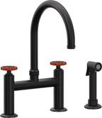 California Faucets Descanso Works Llave de Cocina Tipo Puente Industrial con Rociador Lateral - Pico en Arco - Negro Mate