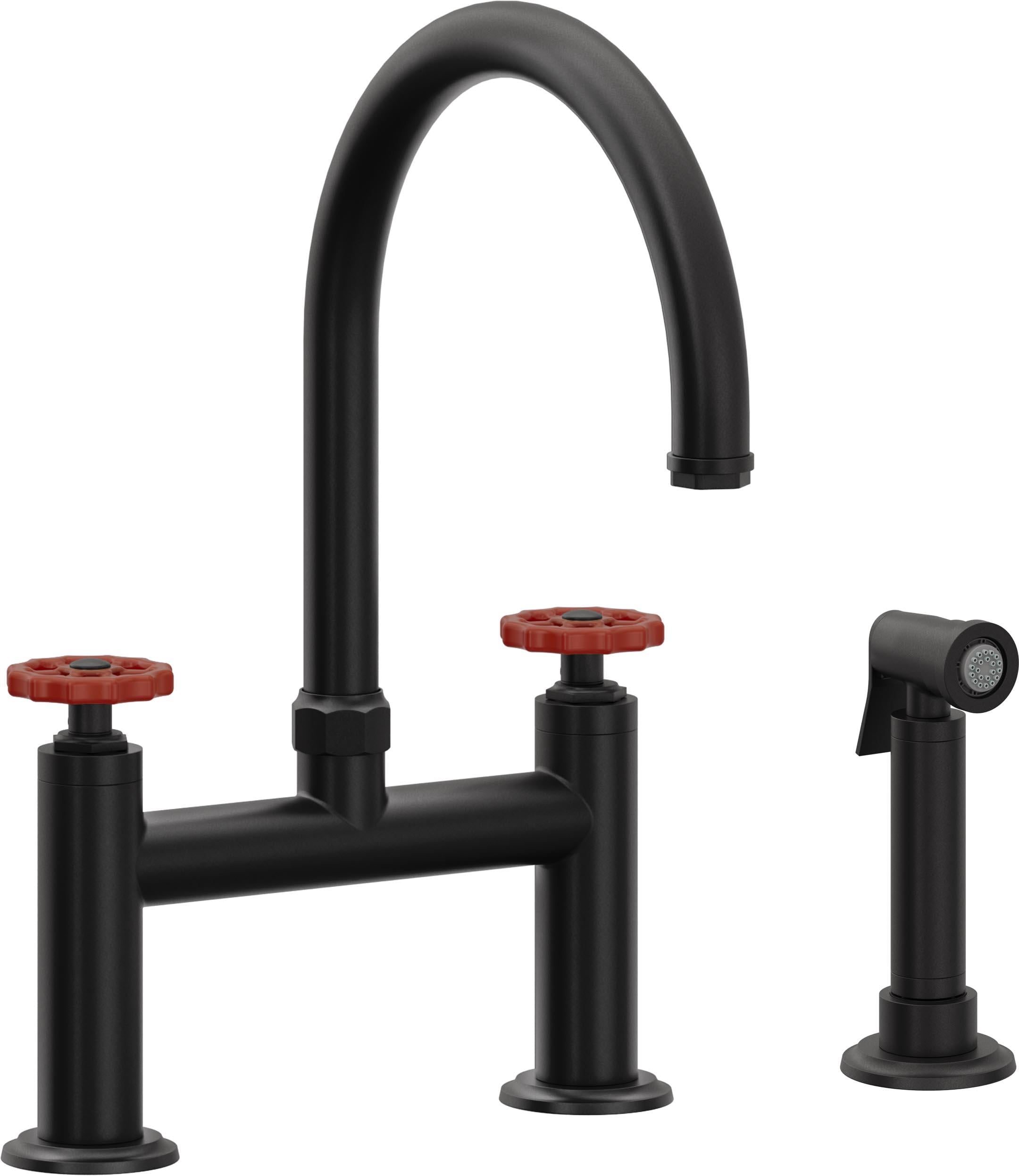 California Faucets Descanso Works Llave de Cocina Tipo Puente Industrial con Rociador Lateral - Pico en Arco - Negro Mate
