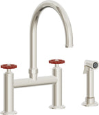 California Faucets Descanso Works Llave de Cocina Tipo Puente Industrial con Rociador Lateral - Pico en Arco - Níquel Pulido