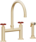 California Faucets Descanso Works Llave de Cocina Tipo Puente Industrial con Rociador Lateral - Pico en Arco - Latón Satinado