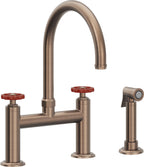 California Faucets Descanso Works Llave de Cocina Tipo Puente Industrial con Rociador Lateral - Pico en Arco - Bronce Satinado