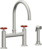 California Faucets Descanso Works Llave de Cocina Tipo Puente Industrial con Rociador Lateral - Pico en Arco - Cromo Satinado