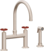 California Faucets Descanso Works Llave de Cocina Tipo Puente Industrial con Rociador Lateral - Pico en Arco - Níquel Satinado