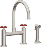 California Faucets Descanso Works Llave de Cocina Tipo Puente Industrial con Rociador Lateral - Pico en Arco - Acero Inoxidable Ultra