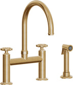California Faucets Descanso Works Llave de Cocina Tipo Puente Industrial con Rociador Lateral - Pico en Arco - Latón Bruñido