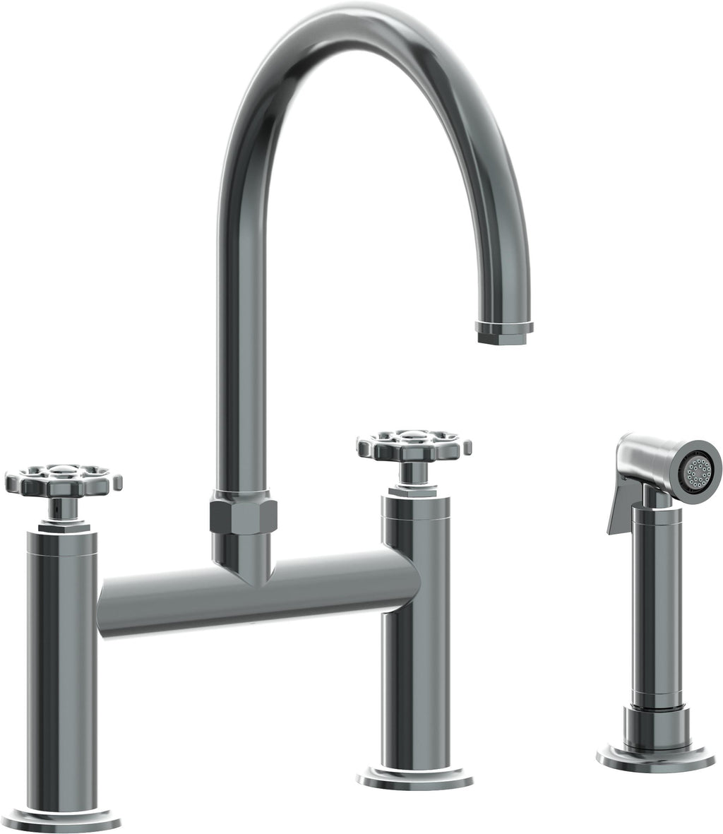 California Faucets Descanso Works Llave de Cocina Tipo Puente Industrial con Rociador Lateral - Pico en Arco - Níquel Negro