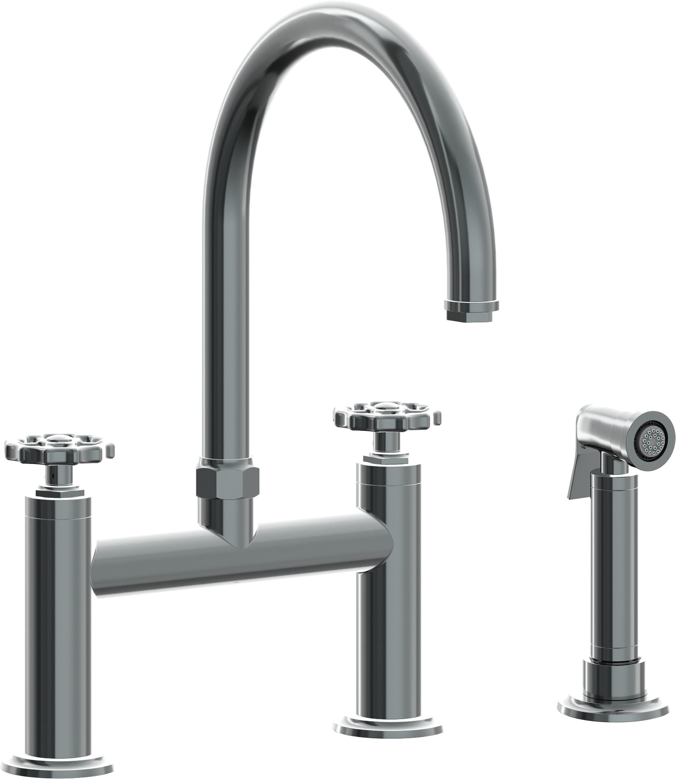 California Faucets Descanso Works Llave de Cocina Tipo Puente Industrial con Rociador Lateral - Pico en Arco - Níquel Negro