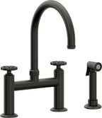 California Faucets Descanso Works Llave de Cocina Tipo Puente Industrial con Rociador Lateral - Pico en Arco - Bronce Bella Terra
