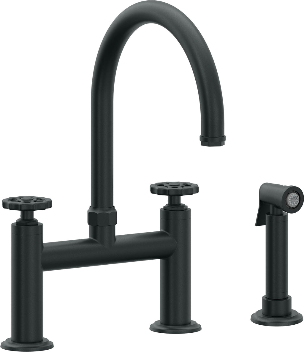 California Faucets Descanso Works Llave de Cocina Tipo Puente Industrial con Rociador Lateral - Pico en Arco - Carbón