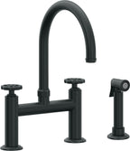 California Faucets Descanso Works Llave de Cocina Tipo Puente Industrial con Rociador Lateral - Pico en Arco - Carbón
