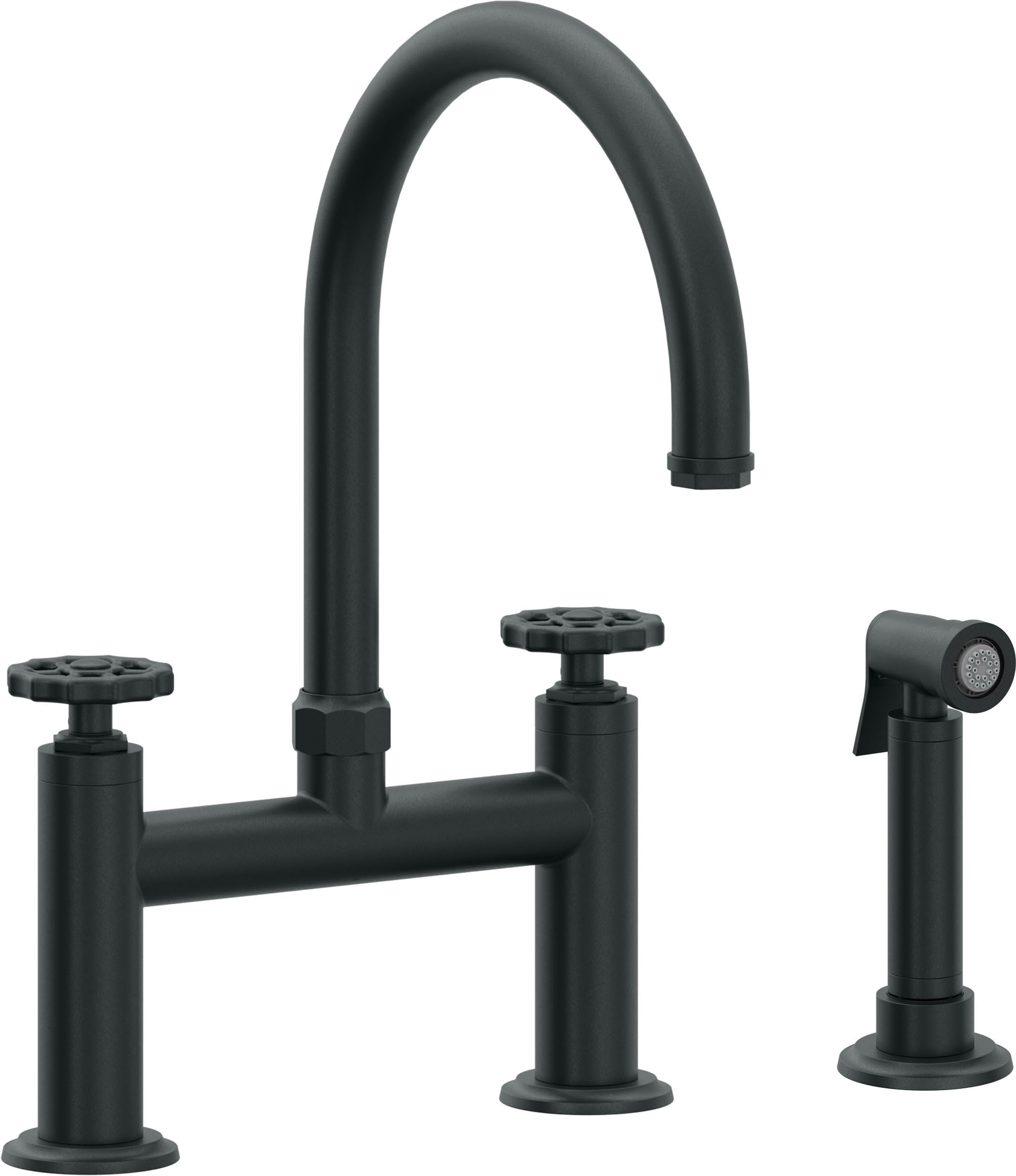 California Faucets Descanso Works Llave de Cocina Tipo Puente Industrial con Rociador Lateral - Pico en Arco - Carbón