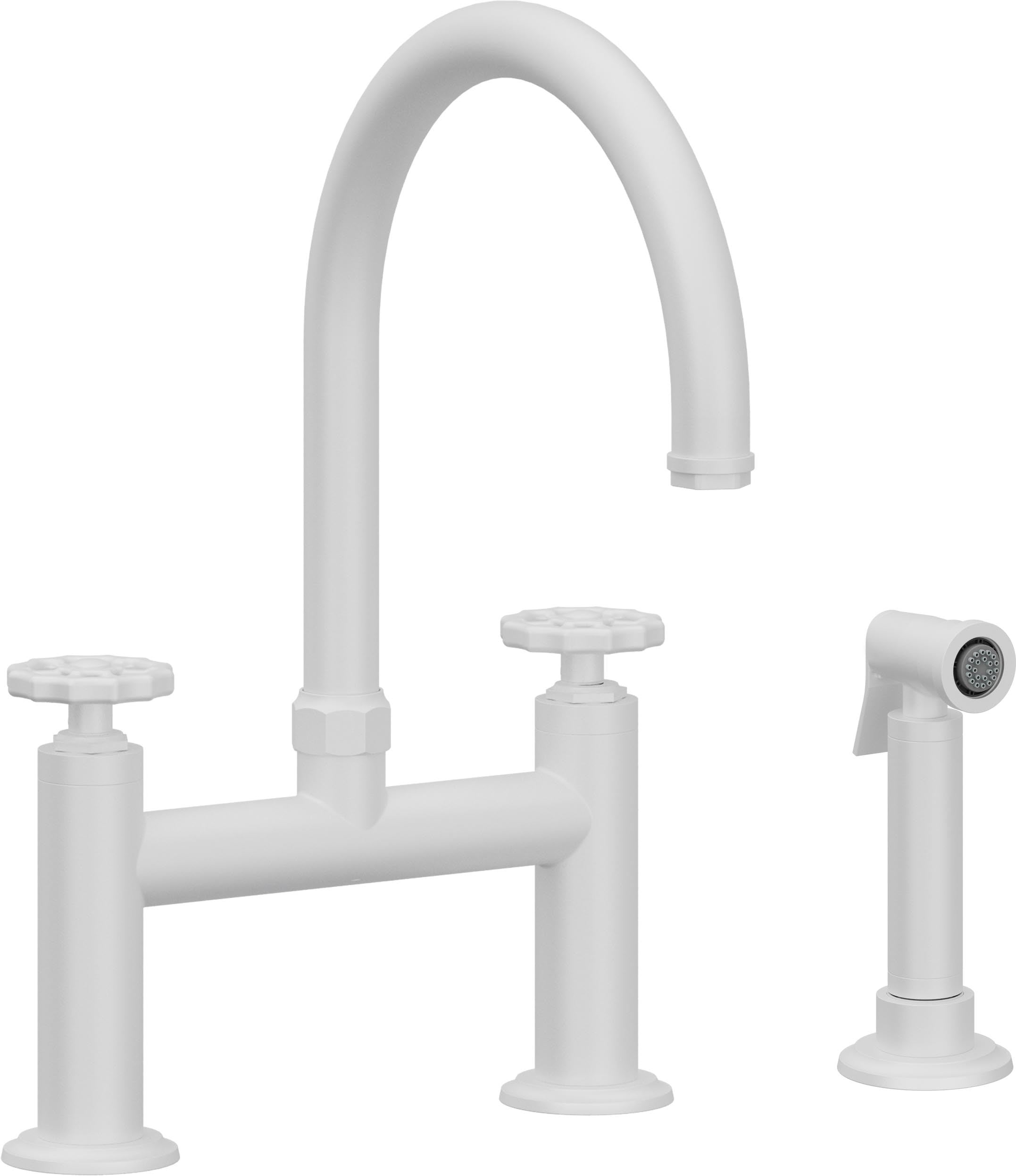 California Faucets Descanso Works Llave de Cocina Tipo Puente Industrial con Rociador Lateral - Pico en Arco - Blanco Mate