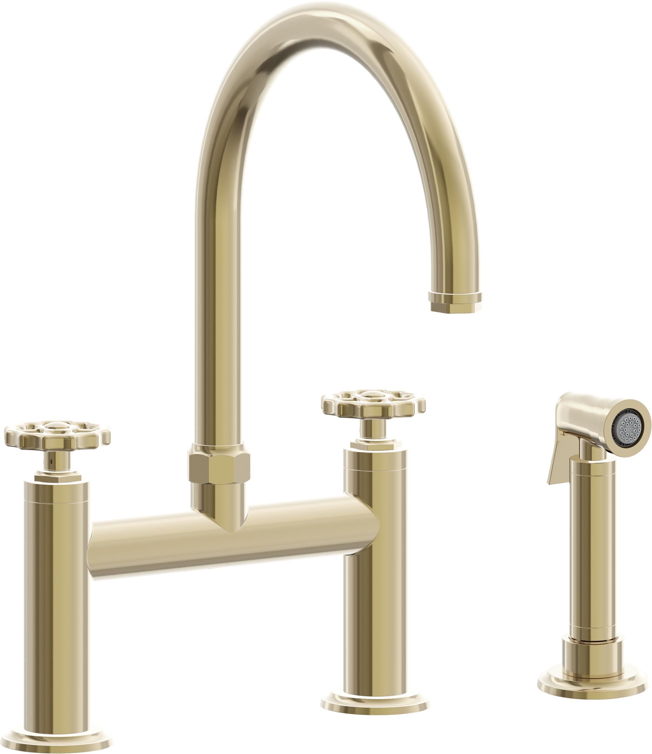 California Faucets Descanso Works Llave de Cocina Tipo Puente Industrial con Rociador Lateral - Pico en Arco - Latón Pulido
