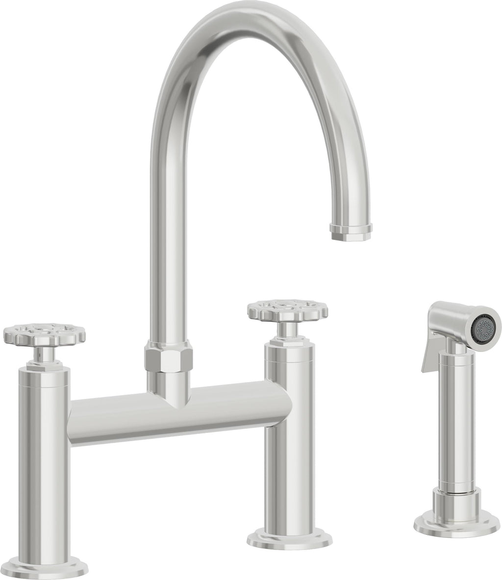 California Faucets Descanso Works Llave de Cocina Tipo Puente Industrial con Rociador Lateral - Pico en Arco - Cromo Pulido