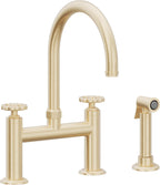 California Faucets Descanso Works Llave de Cocina Tipo Puente Industrial con Rociador Lateral - Pico en Arco - Latón Satinado