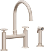 California Faucets Descanso Works Llave de Cocina Tipo Puente Industrial con Rociador Lateral - Pico en Arco - Níquel Satinado