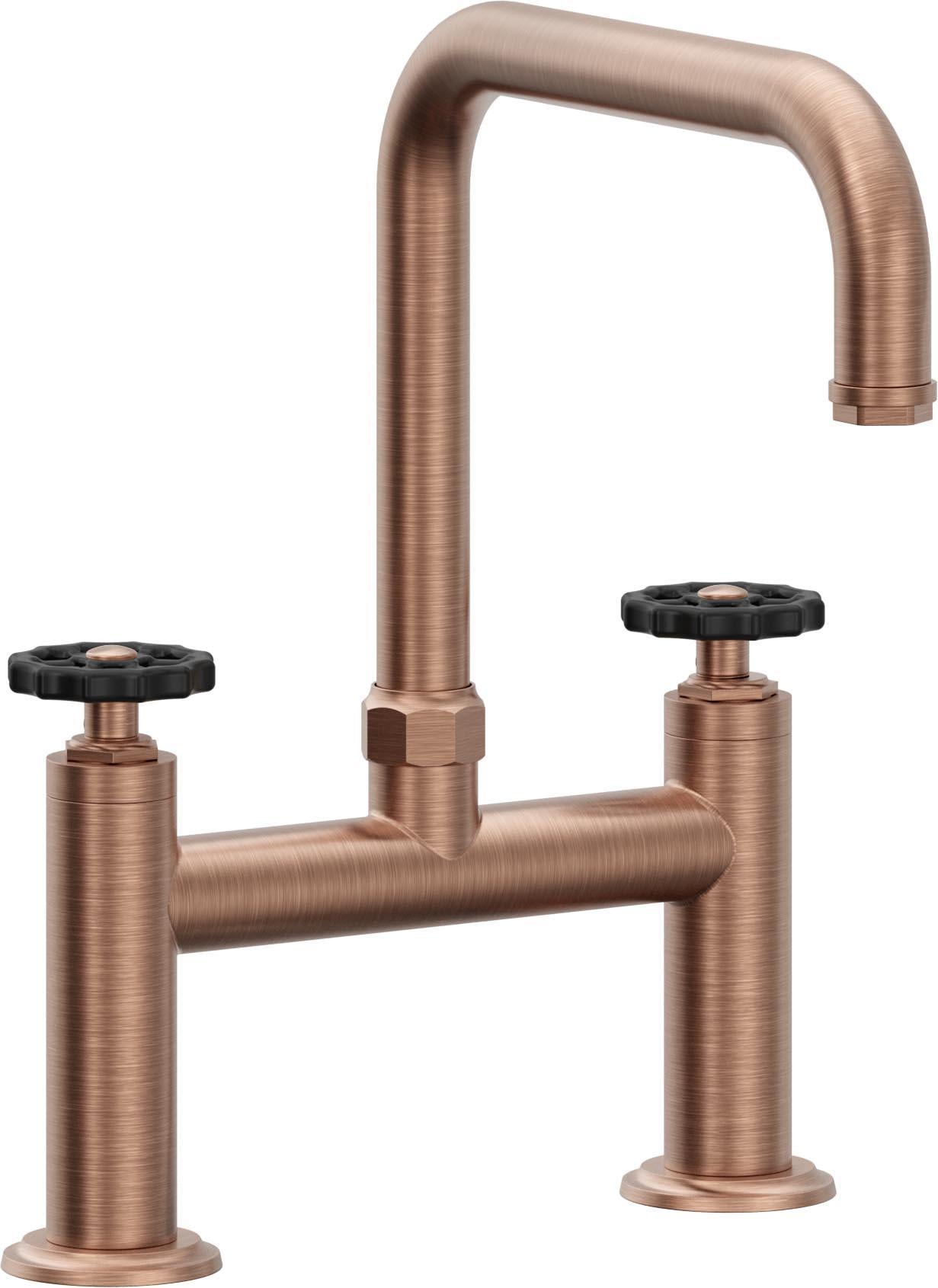 California Faucets Descanso Works Llave de Cocina Tipo Puente Industrial - Pico Cuadruple - Cobre Antiguo Mate