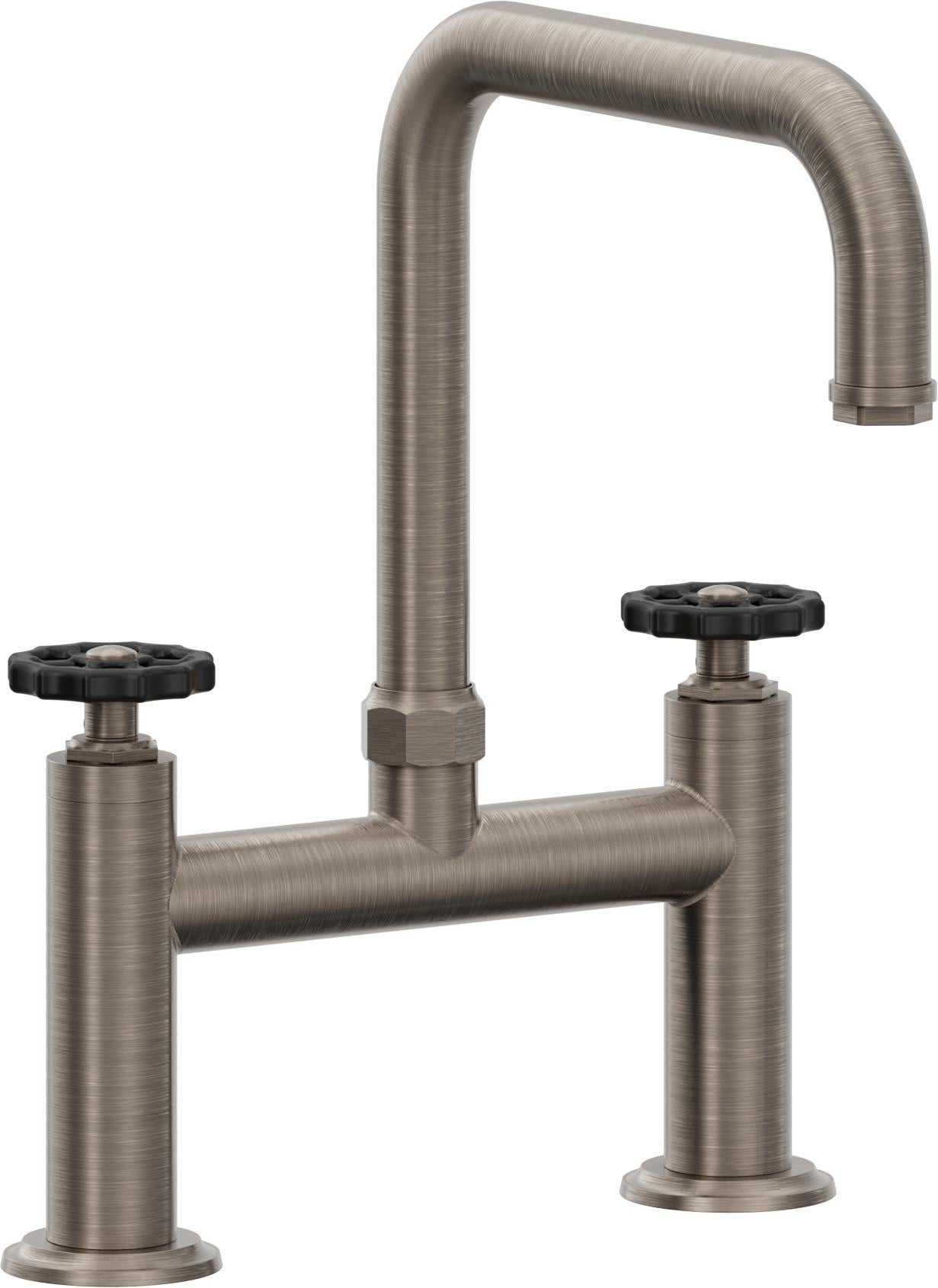 California Faucets Descanso Works Llave de Cocina Tipo Puente Industrial - Pico Cuadruple - Níquel Antiguo Mate