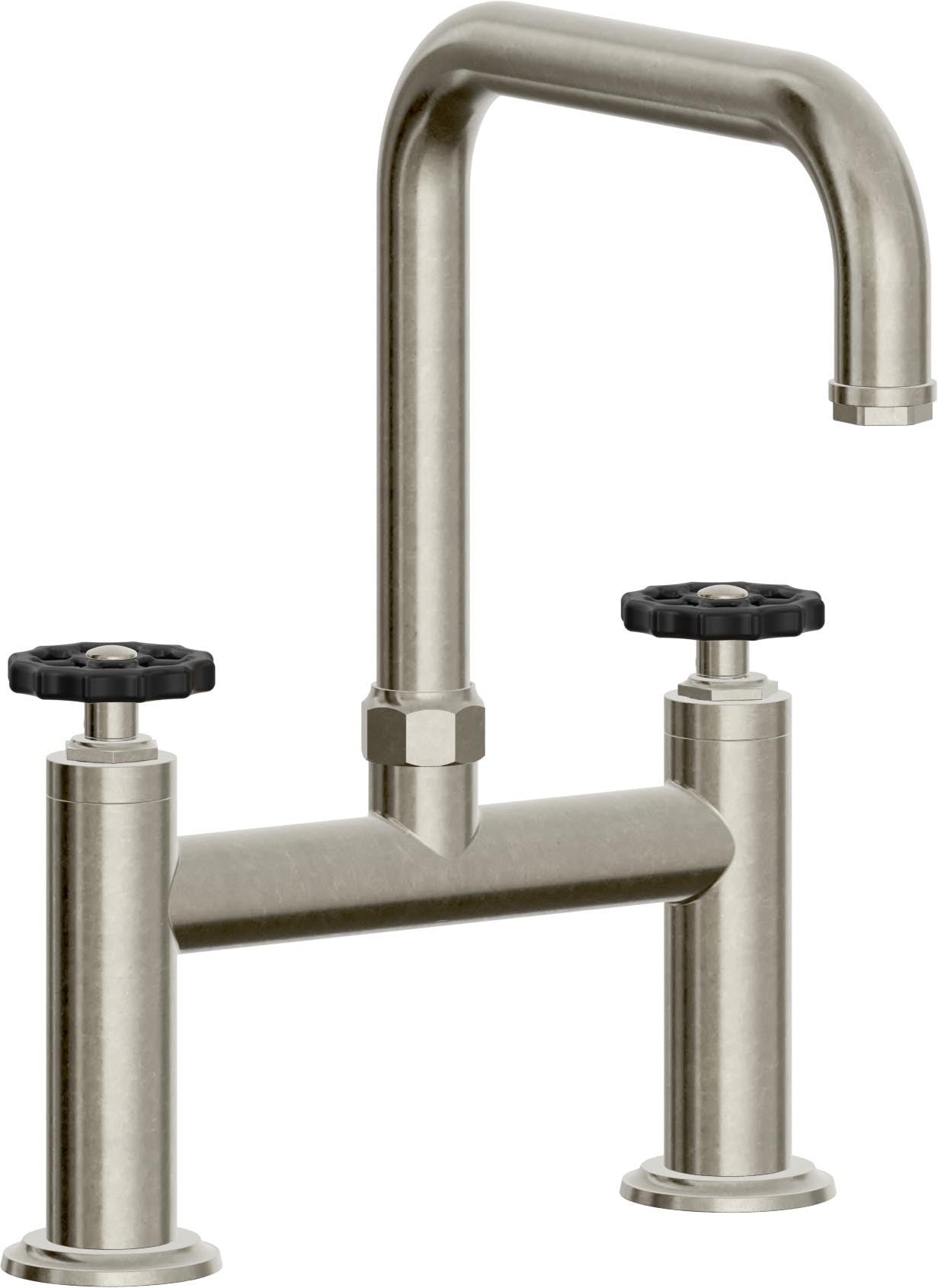 California Faucets Descanso Works Llave de Cocina Tipo Puente Industrial - Pico Cuadruple - Níquel Bruñido