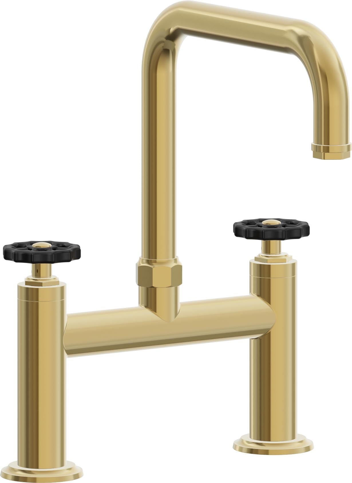California Faucets Descanso Works Llave de Cocina Tipo Puente Industrial - Pico Cuadruple - Oro Pulido de por Vida