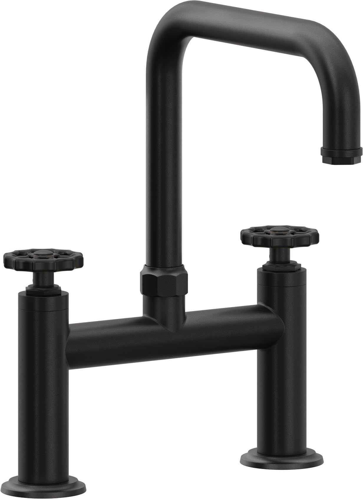 California Faucets Descanso Works Llave de Cocina Tipo Puente Industrial - Pico Cuadruple - Negro Mate