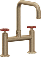 California Faucets Descanso Works Llave de Cocina Tipo Puente Industrial - Pico Cuadruple - Latón Antiguo Mate