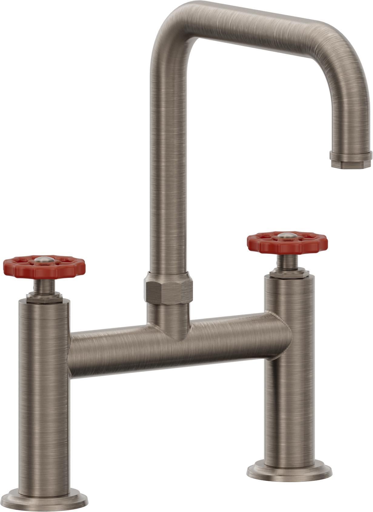 California Faucets Descanso Works Llave de Cocina Tipo Puente Industrial - Pico Cuadruple - Níquel Antiguo Mate